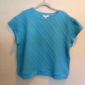See And Be Seen Womens M Quilted Cable Knit Design Top Cap Sleeve Crew Neck NWT